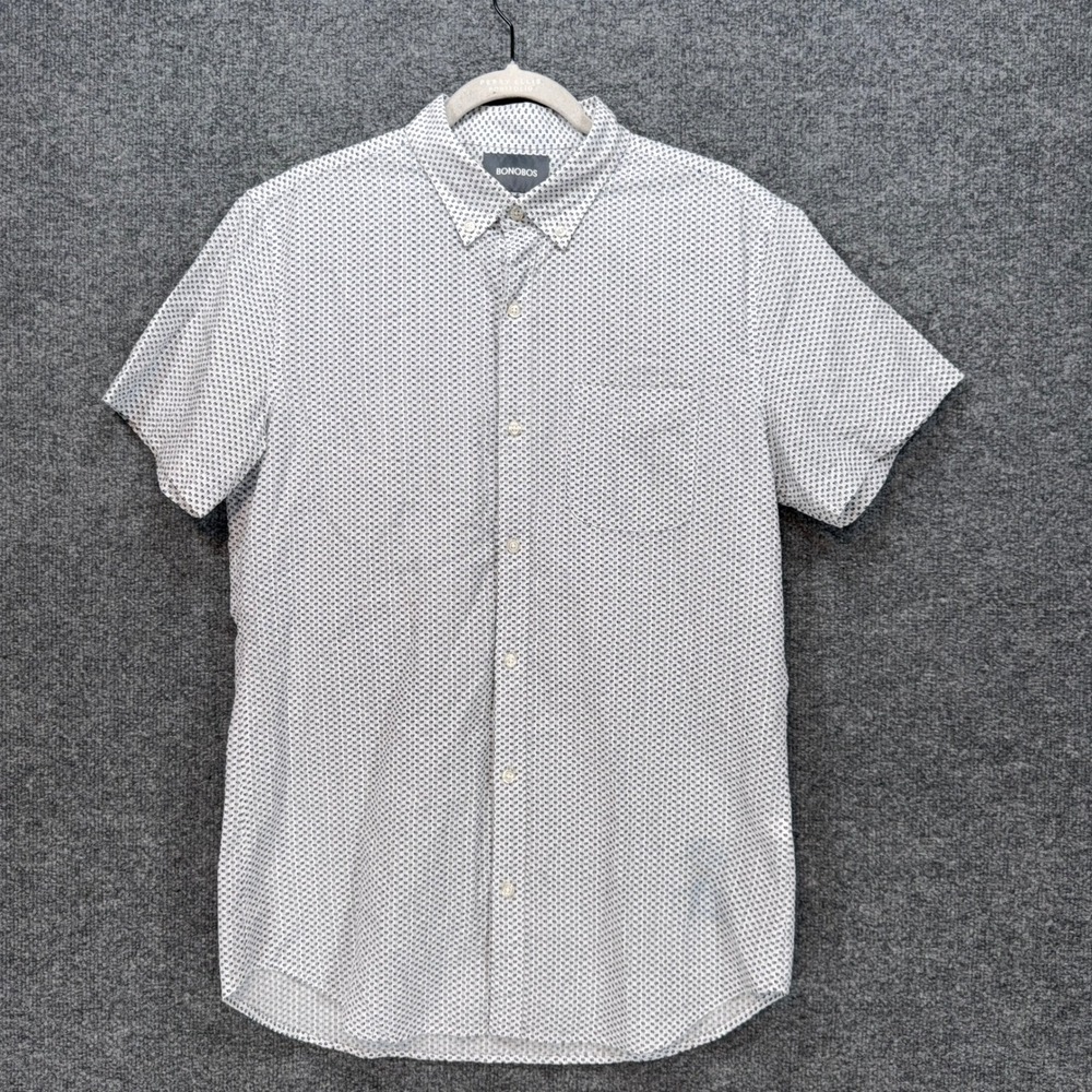 Bonobos Button‎ Down Shirt Mens Medium Long White Geometric Slim Fit Long Casual